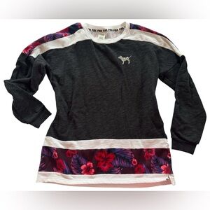 VS PINK Sequin LOVE PINK Crewneck Sweatshirt Floral Colorblock Bling Dog M